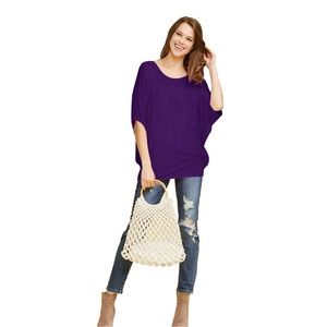Made by Johnny Women's Solid Short Sleeve Boat Neck Dolman Top, Bay wings Sleeve